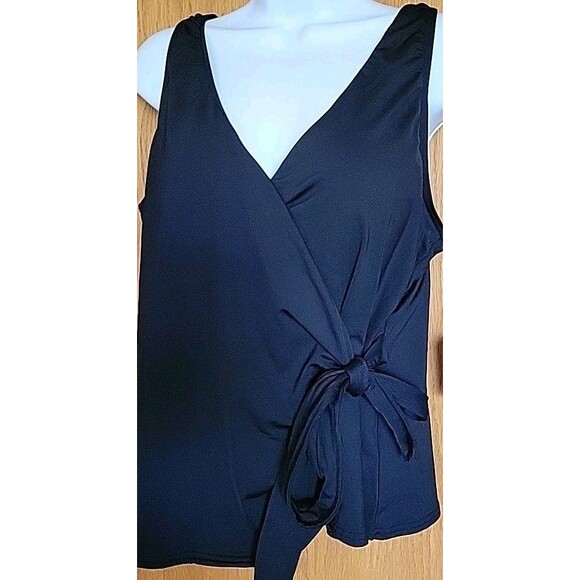 Lands' End Women's 18D Black Tankini Top Swim XL Side Tie Solid V-Neck S1029 - Picture 2 of 9